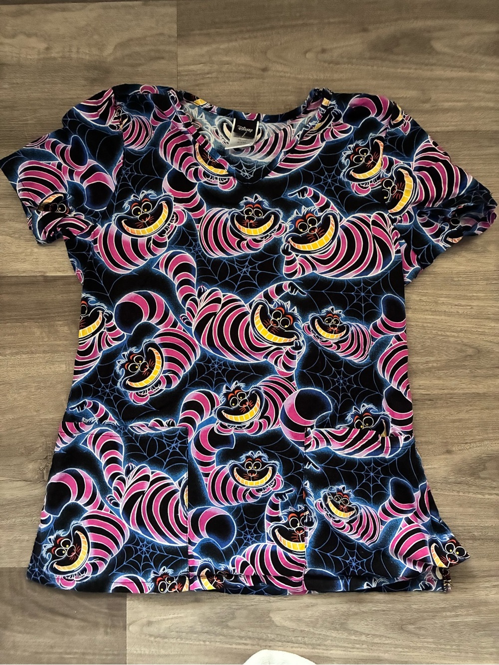 Disney Cheshire Cat Patterned T-Shirt in Pink, Black, Yellow, Blue